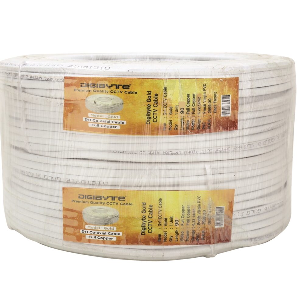 Gold 3+1 Plus Full Copper 90 Meter CCTV Cable (Guage 0.22 14 42)